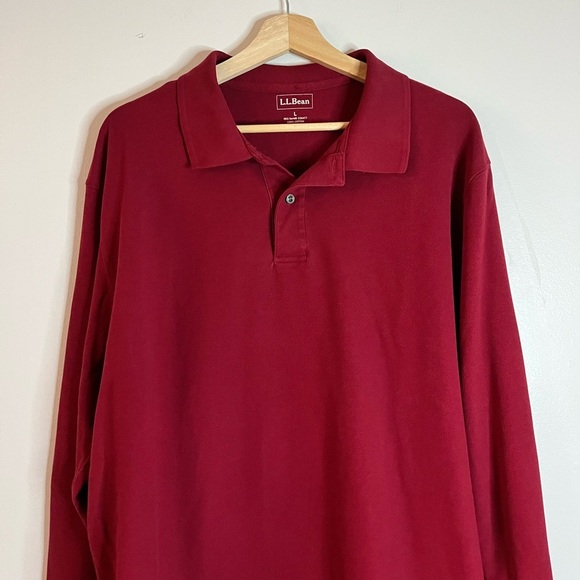 L.L. Bean Burgundy Long-Sleeve Polo Shirt Men’s Large 100% Cotton Classic Fit - Picture 7 of 16